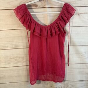 Charlotte Russe Pink Ruffled Neckline Blouse Size Medium